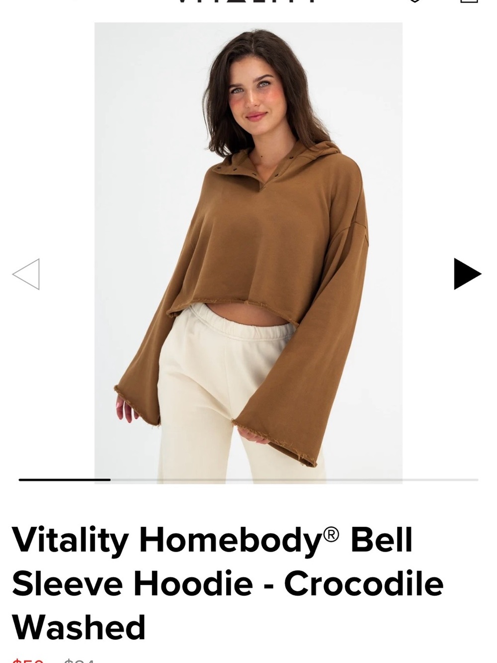 Vitality Homebody Bell-Sleeve Cropped Hoodie in Crocodile